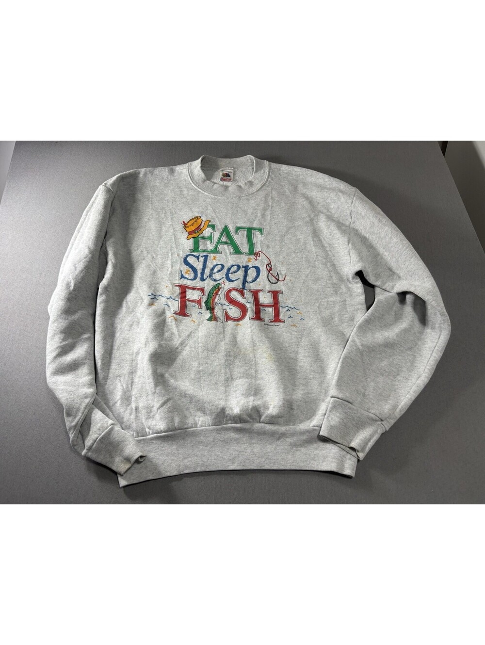 Vintage 90s Eat Sleep Fish Sweatshirt Size Large (READ)